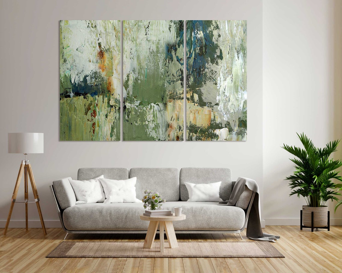 Modern Abstract Acrylic Painting In Green Tones Textured Art Print