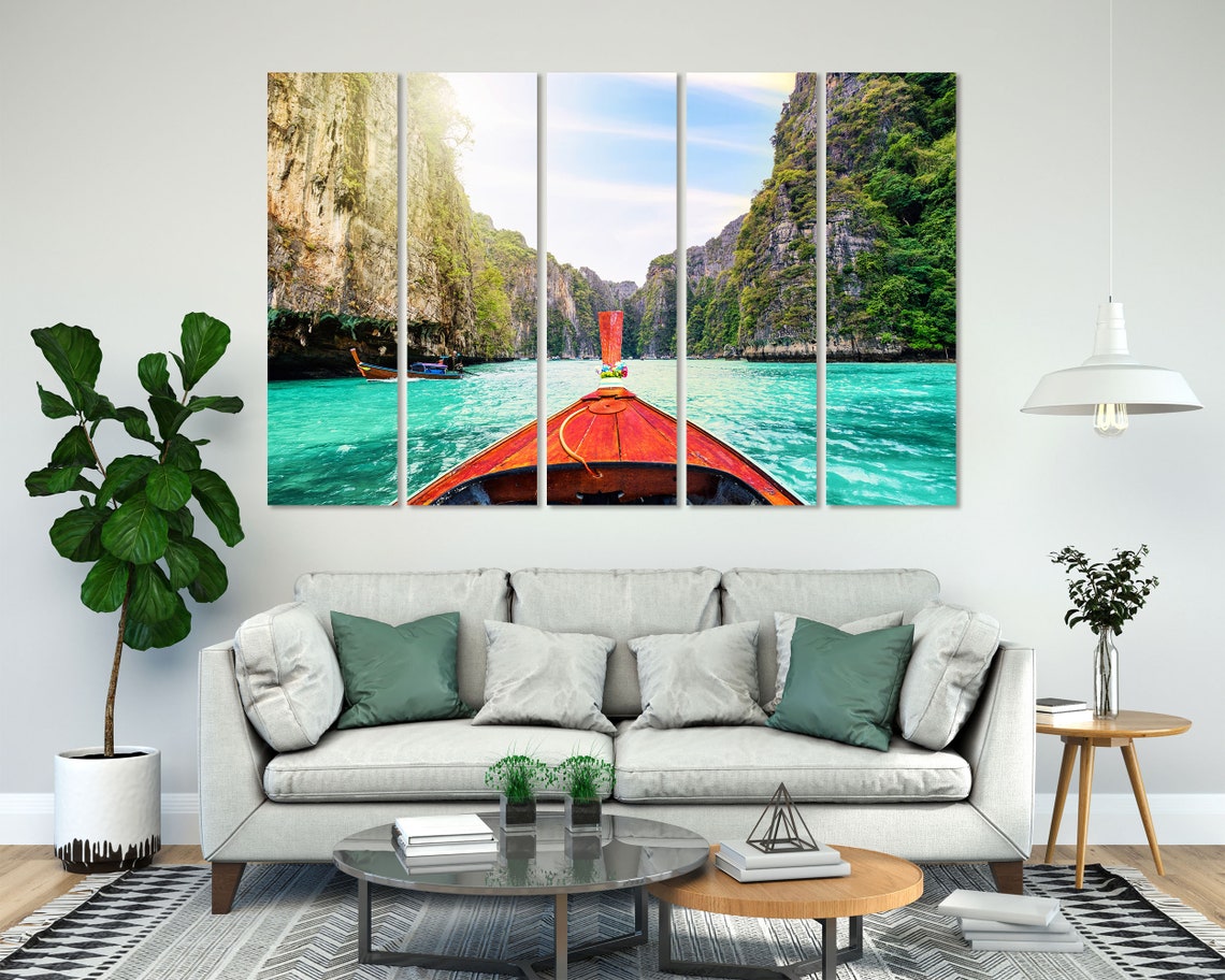 Longtail Boat Turquoise Lagoon Limestone Cliffs Tropical Travel Poster - Image 6