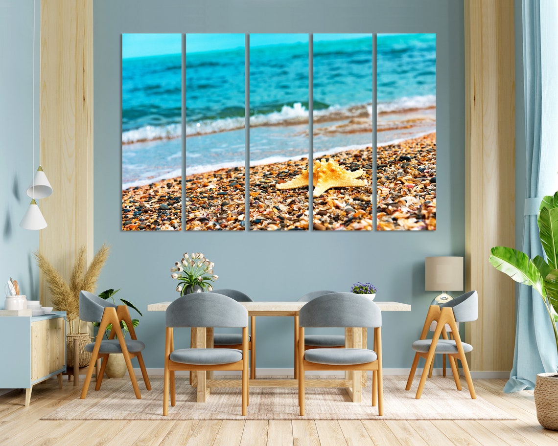 Starfish On Pebble Beach Turquoise Wave Summer Coastal Art Poster - Image 3