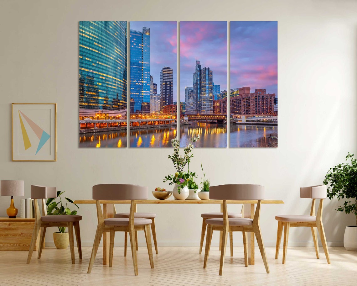 Chicago Downtown River Dusk City Lights Skyline Illinois Travel Poster - Image 6