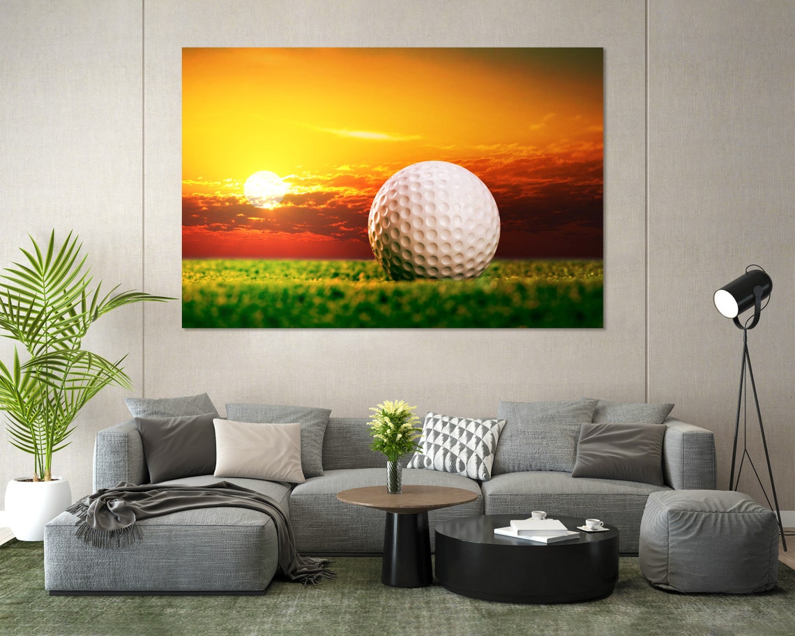 Golf Ball On Green Grass At Fiery Sunset Sky Sports Wall Art Poster - Image 7