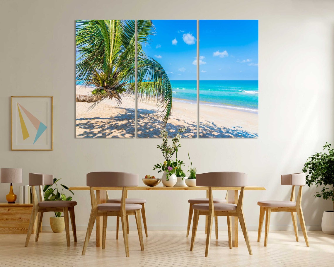 Sunny Tropical Beach Leaning Palm Tree Turquoise Ocean Travel Poster - Image 8