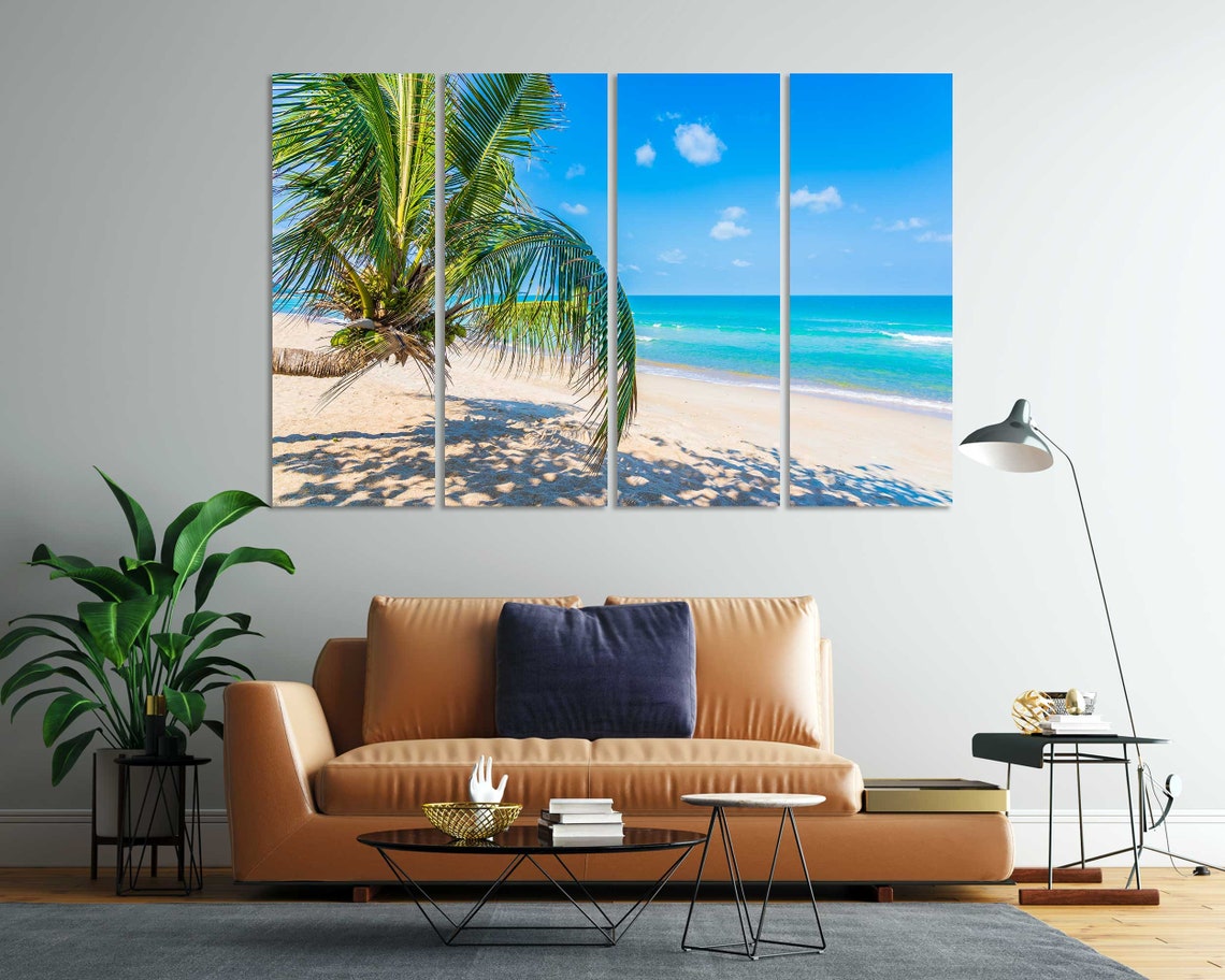 Sunny Tropical Beach Leaning Palm Tree Turquoise Ocean Travel Poster - Image 6