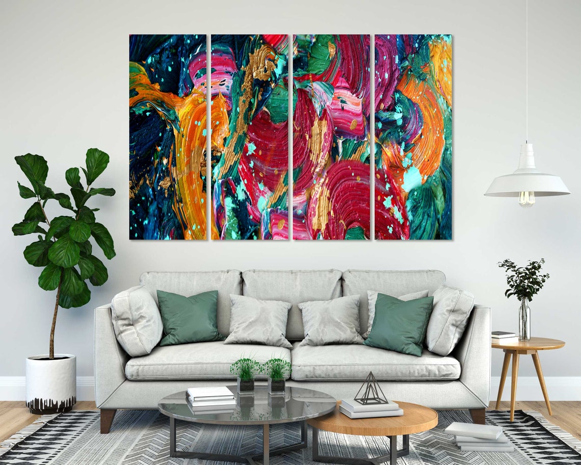 Colorful Abstract Brushstroke Art Magenta Teal Gold Bold Oil Print - Image 7