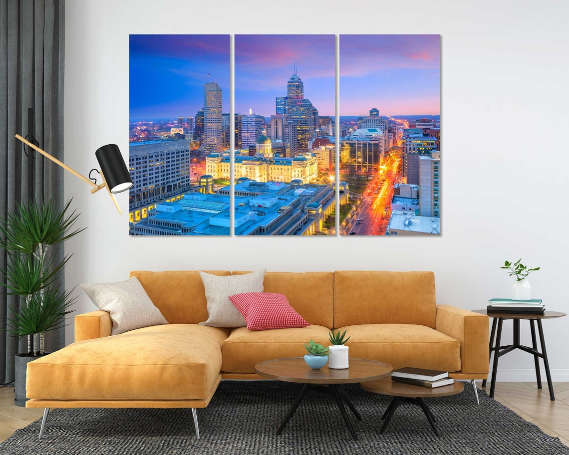Indianapolis Skyline Sunset Downtown Indiana City Lights Travel Poster - Image 4