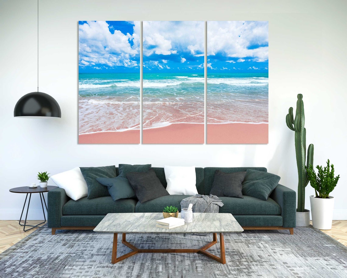 Pink Sand Beach Turquoise Ocean Waves Sunny Tropical Travel Poster - Image 2