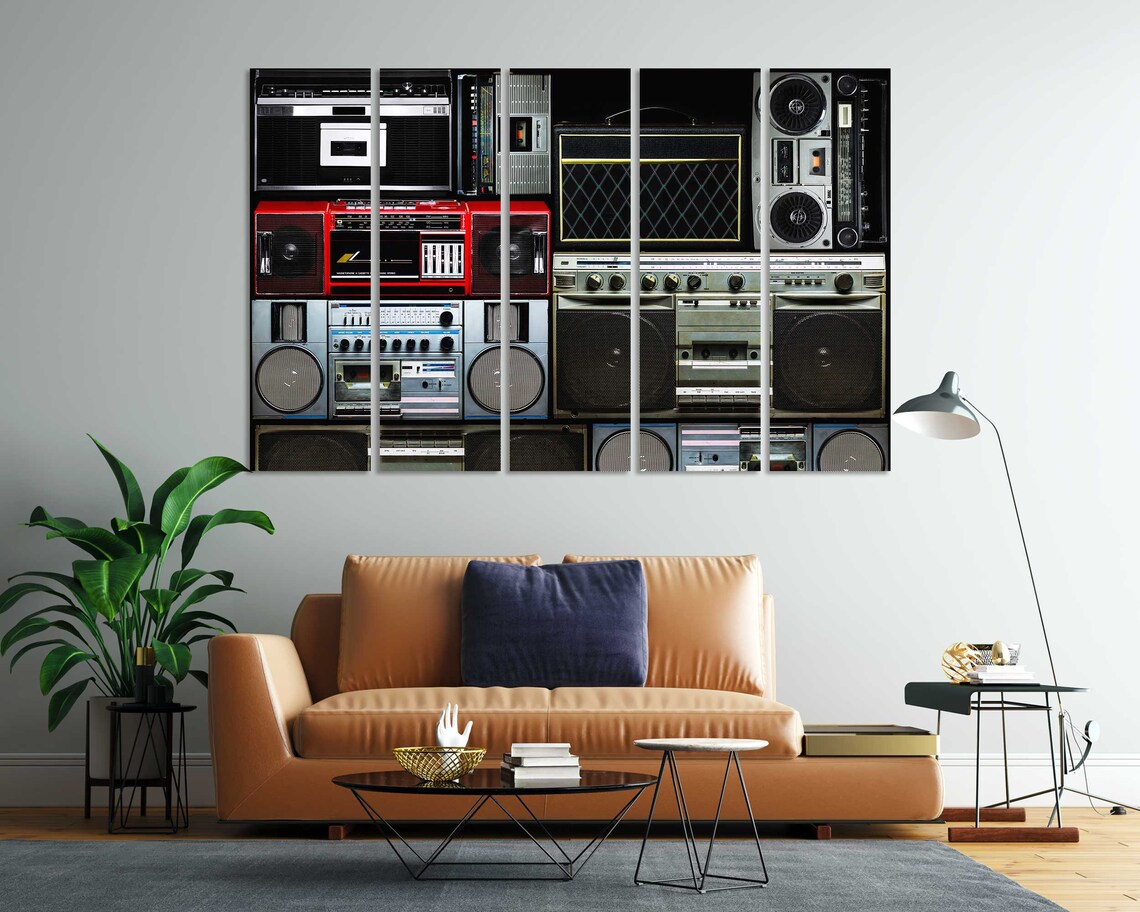 Vintage Boombox Collage Retro Cassette Radios Hip Hop Music Wall Poster - Image 8
