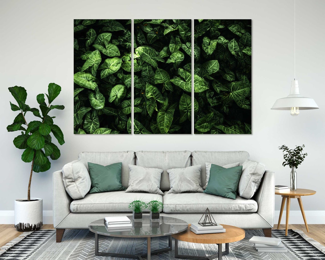 Dark Green Tropical Leaves Lush Foliage Three Panel Nature Poster - Image 3