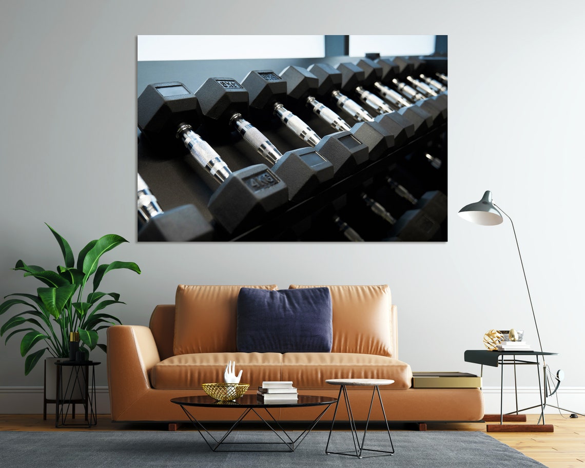 Black Dumbbells on Gym Rack Triptych Powerlifting Fitness Poster - Image 8