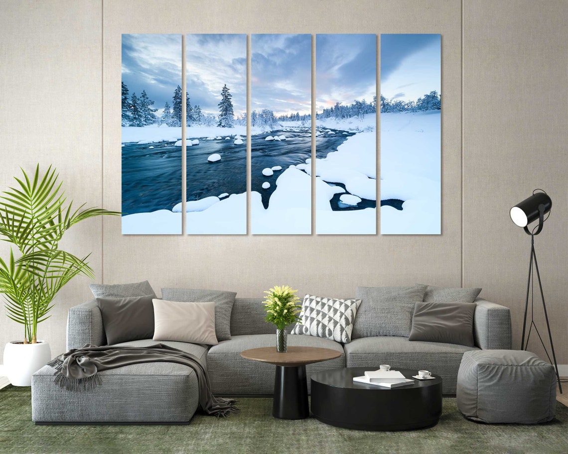 Snowy Winter River Winding Through Frozen Forest Landscape Poster - Image 6