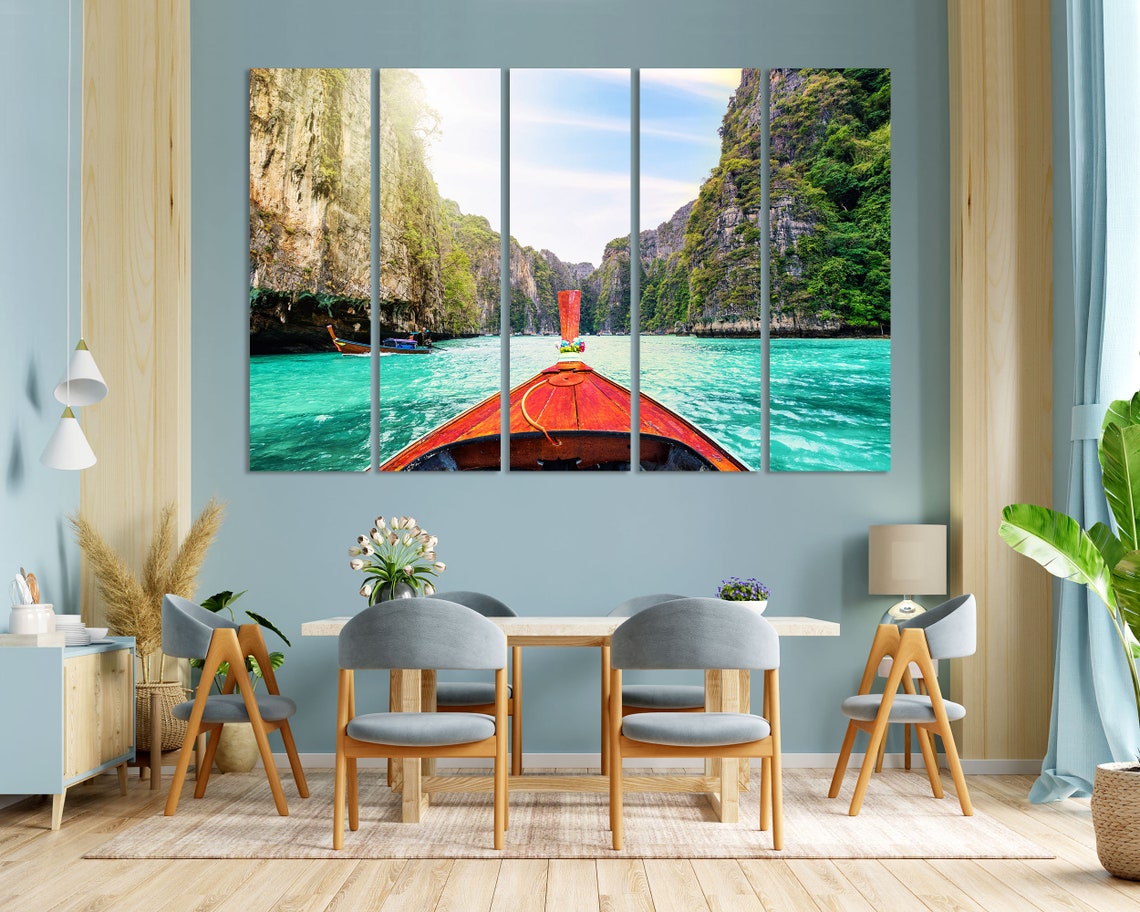 Longtail Boat Turquoise Lagoon Limestone Cliffs Tropical Travel Poster - Image 3