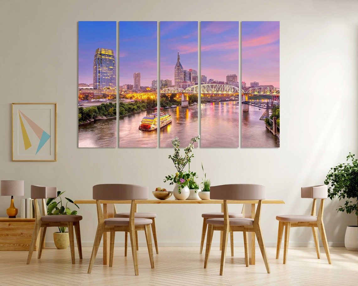 Nashville Tennessee Skyline Sunset Cumberland River Bridge View Poster - Image 6