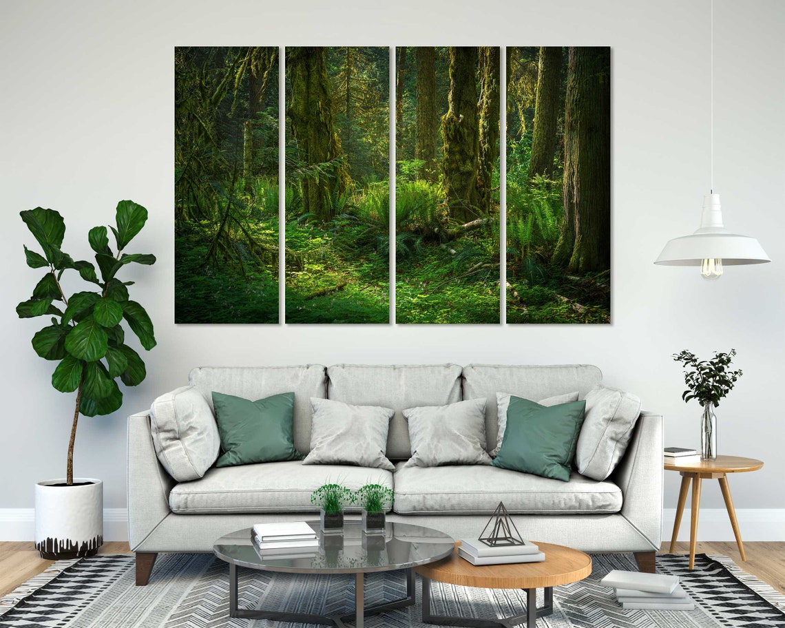 Lush Green Tropical Forest Sunlight Through Mossy Trees Wall Art - Image 8