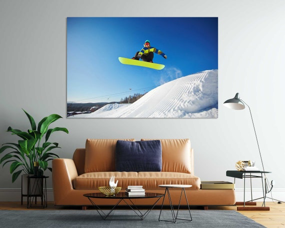 Snowboarder Jumping Wall Decor Snowboarding Painting Art On Winter Sport Design Art For Home Snowboard Art For Gifts Sports Decor
