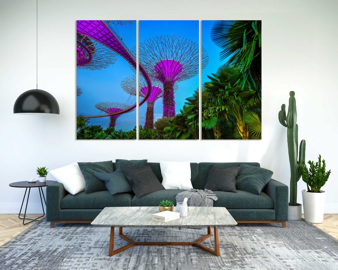 Singapore Gardens by the Bay Glowing Purple Supertrees Night Poster - Image 8