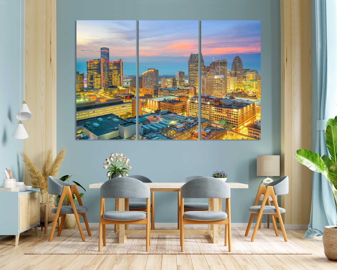 Downtown Detroit Picture Print On For Wall Decor Detroit Skyline In Michigan State Detroit Cityscape Painting For Wall Detroit Art - Image 3