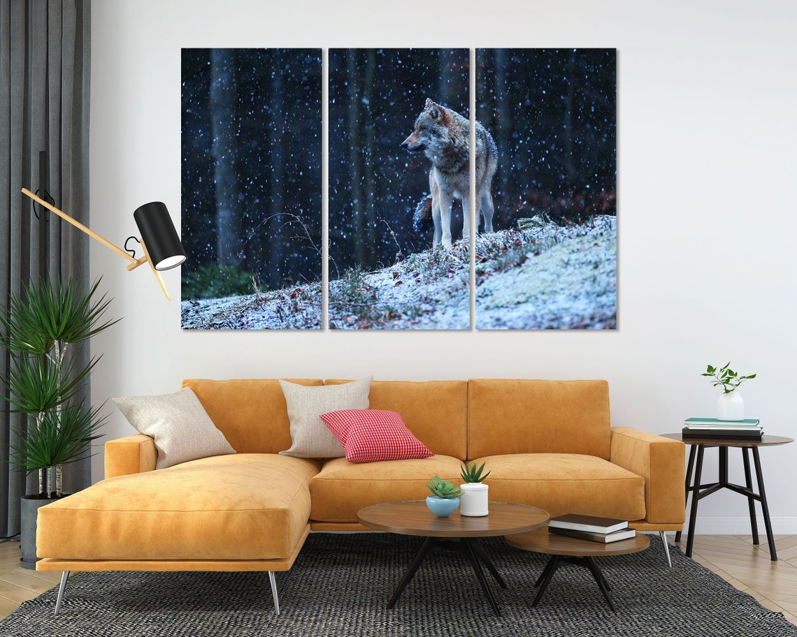 Gray Wolf Standing In Snowy Forest At Nightfall Wildlife Poster - Image 4