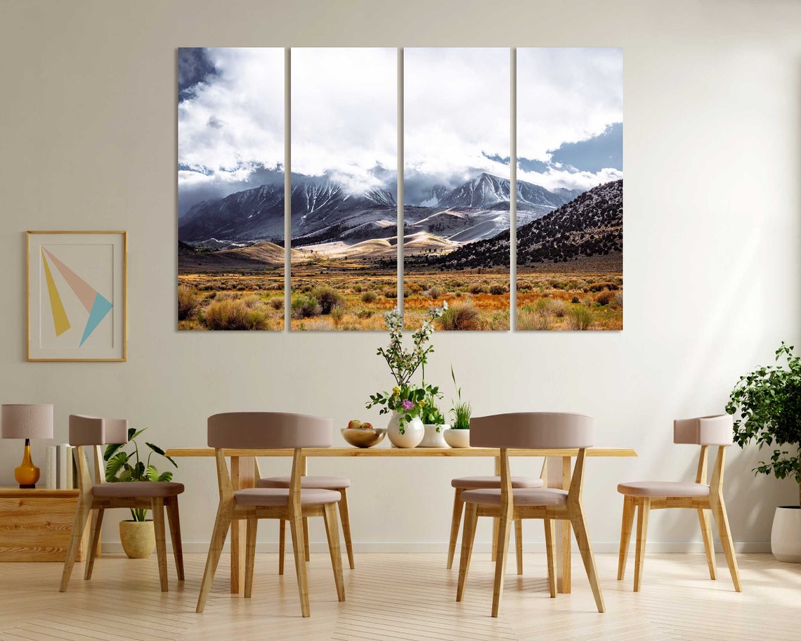 Cloudy Mountains Golden Valley Landscape Triptych Nature Travel Poster - Image 6