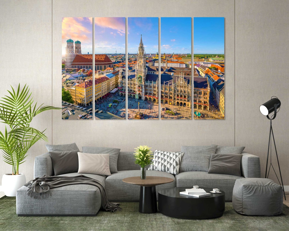 Munich Germany Marienplatz Town Hall Aerial Skyline Travel Poster - Image 8