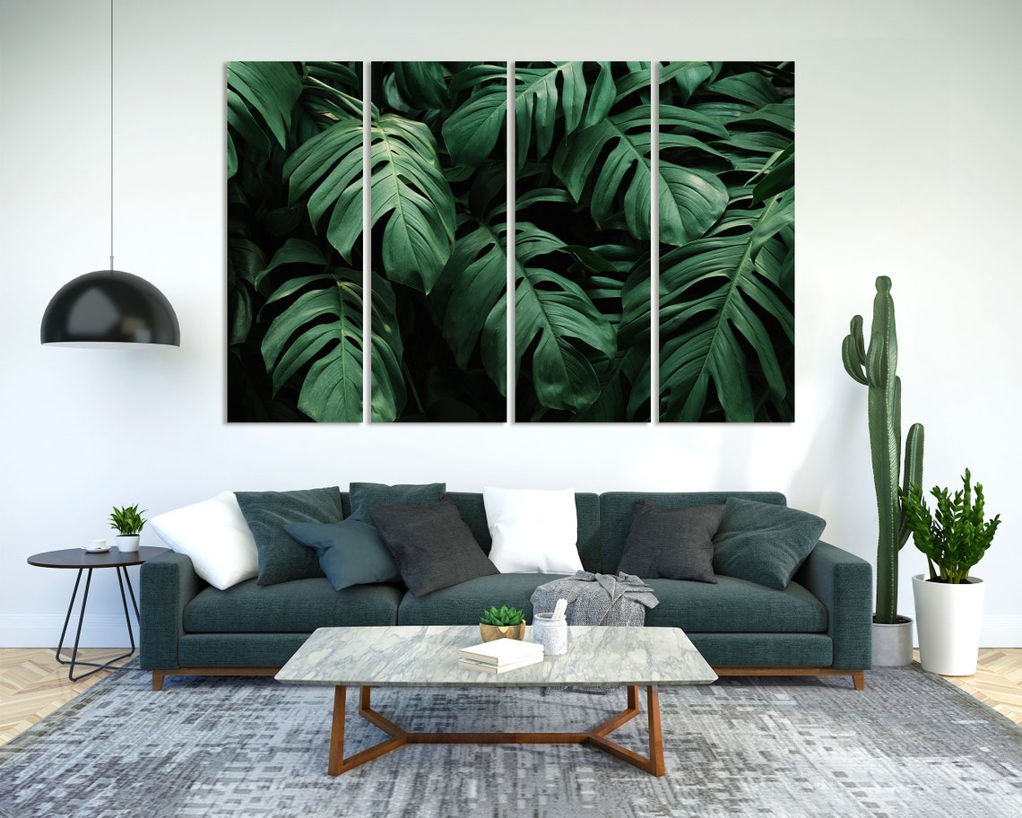 Dark Monstera Leaves Tropical Foliage Moody Green Jungle Art Poster - Image 2