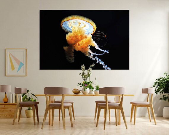 Jellyfish Art Print On In Wood Frame Big Jellyfish Modern Artwork For Home Jellyfish Pictures For Gift Underwater Life Print