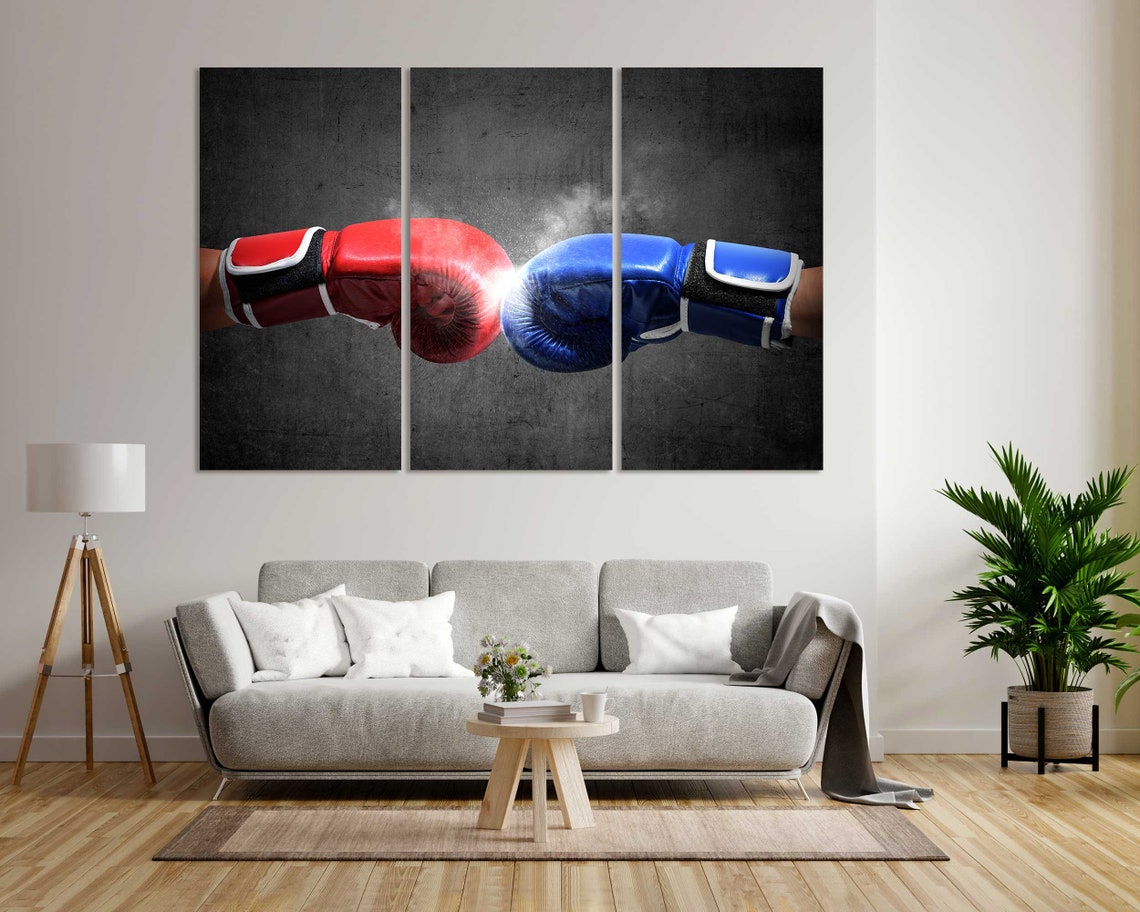 Red Blue Boxing Gloves Fist Bump Clash Motivational Sports Poster - Image 6