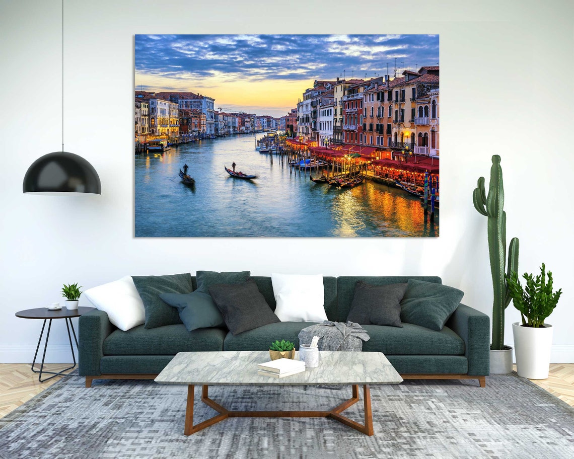 Venice Grand Canal Gondolas Sunset Colorful Waterfront Italy Poster - Image 2