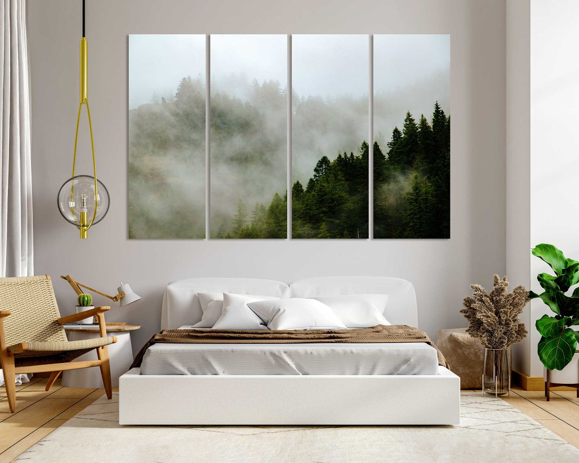 Misty Evergreen Forest In Fog Triptych Moody Pine Trees Wall Poster - Image 8