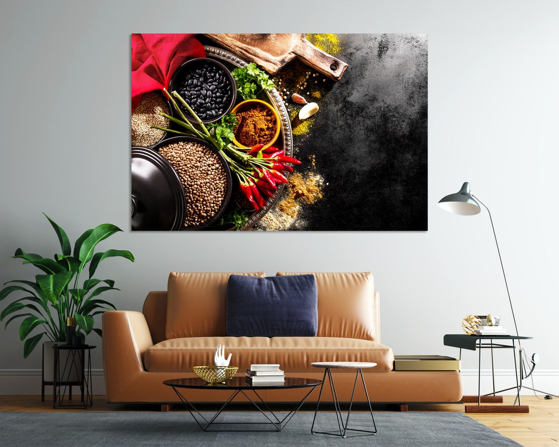 Spicy Cooking Ingredients Chili Peppers Herbs Dark Kitchen Poster