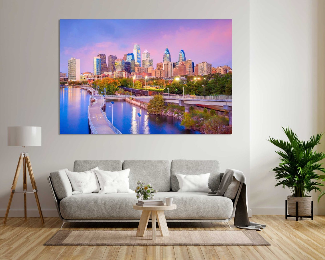 Philadelphia Downtown Skyline At Sunset Over Schuylkill River Poster