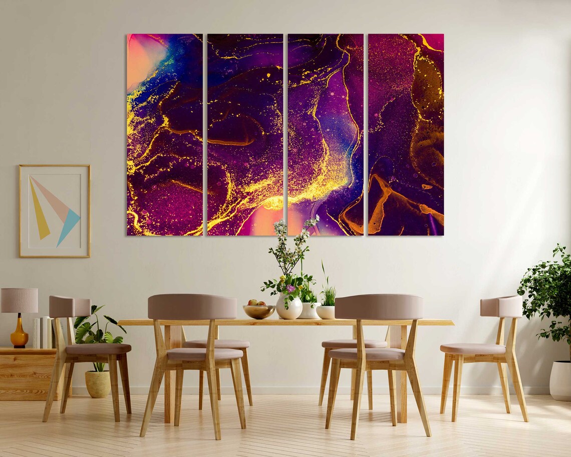 Purple Gold Fluid Acrylic Art Ink Marble Swirls Cosmic Abstract Poster - Image 7