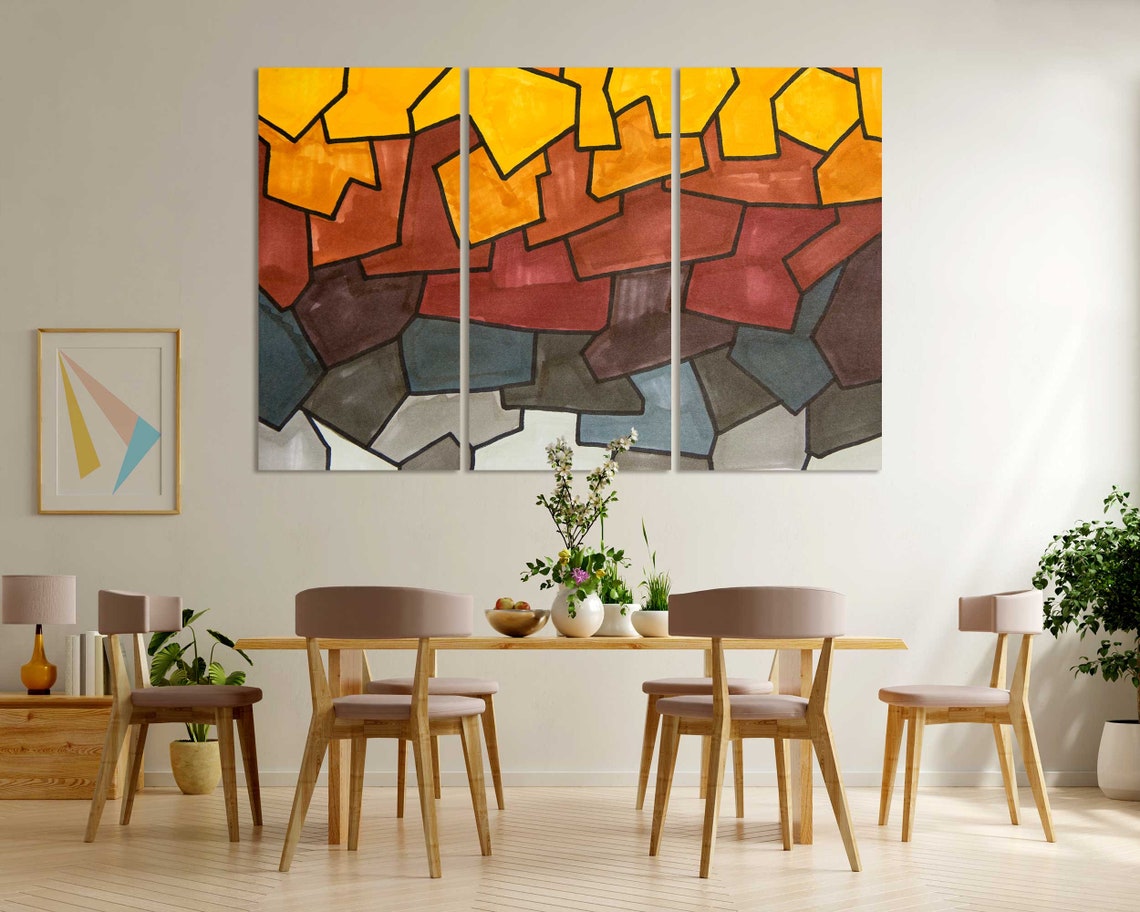 Amber Orange Red Gray Geometric Mosaic Blocks Modern Art Poster - Image 6