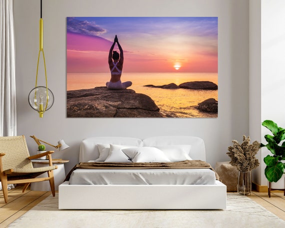 Yoga Original Art Wall Motivational Print Yoga Art Print Decor For Home Motivational Artwork Yoga Art At Sunset Image On