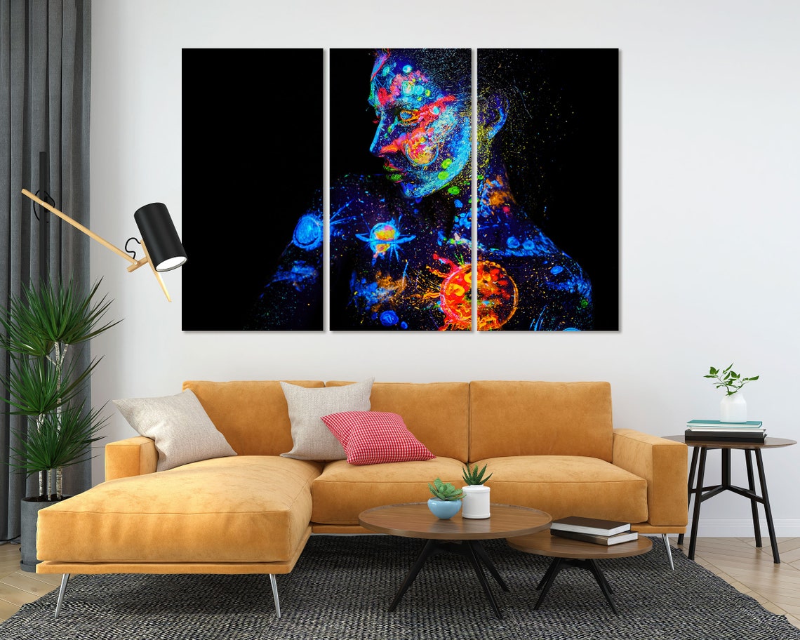 Woman With Neon Galaxy Body Paint Portrait On Black Background Poster - Image 4