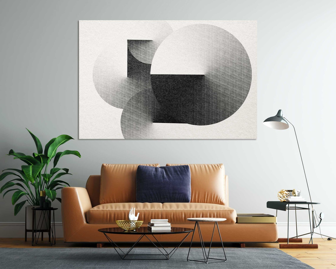 Black And White Geometric Circles Engraving Triptych Abstract Wall Art - Image 8