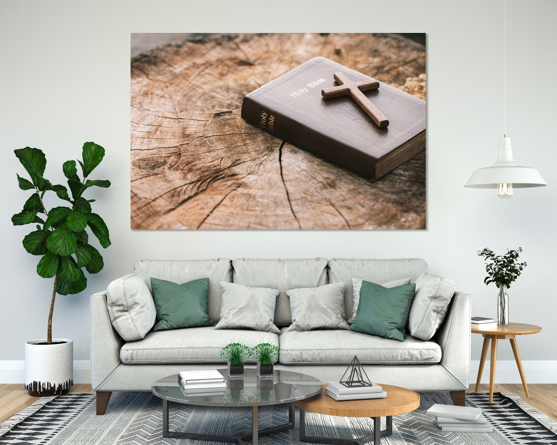 Wooden Cross On Holy Bible Print Art On Bible Painting Art For Gift Wooden Cross Pictures Art On Christian Religion Arts - Image 7