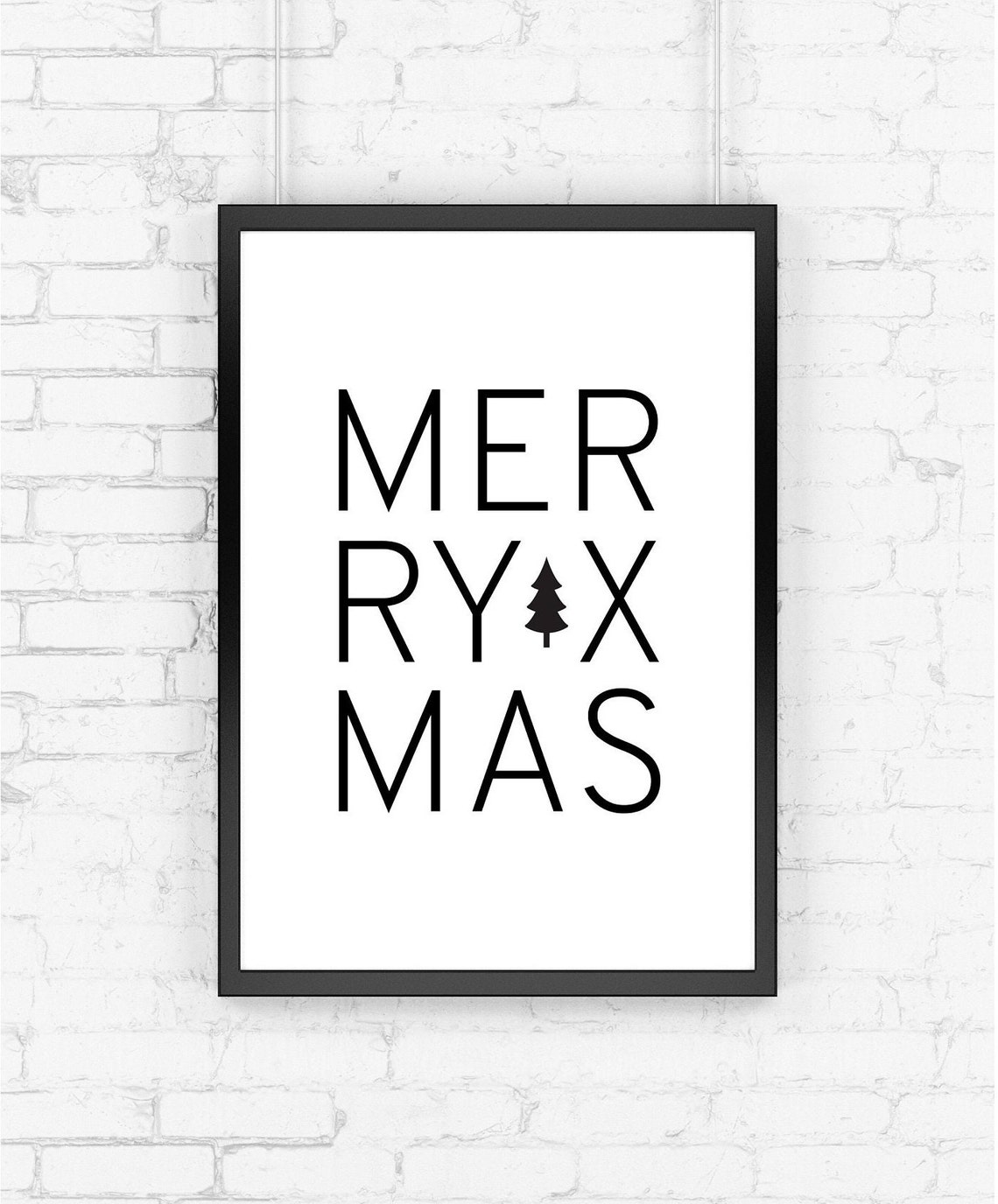 Merry Xmas Pine Tree Typography Minimal Christmas Wall Decor Poster - Image 2