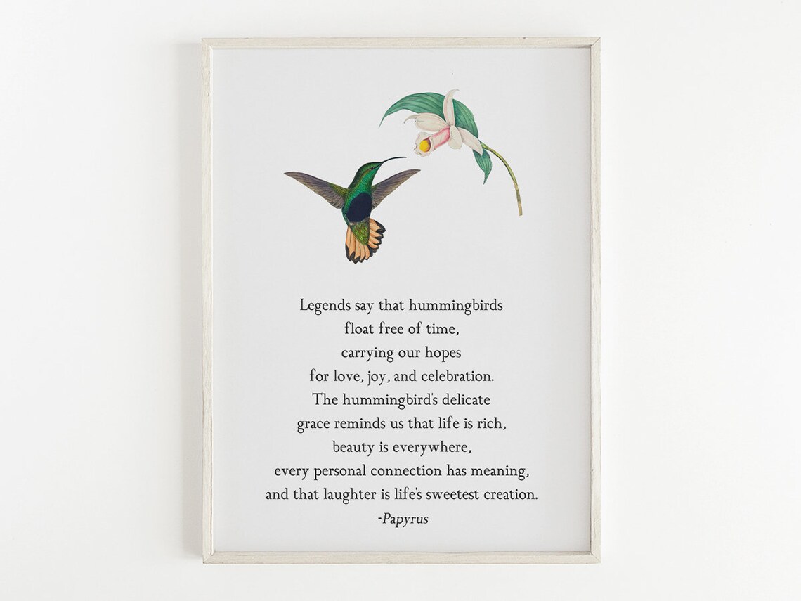 Hummingbird Poem - Nature Life Quote Decor