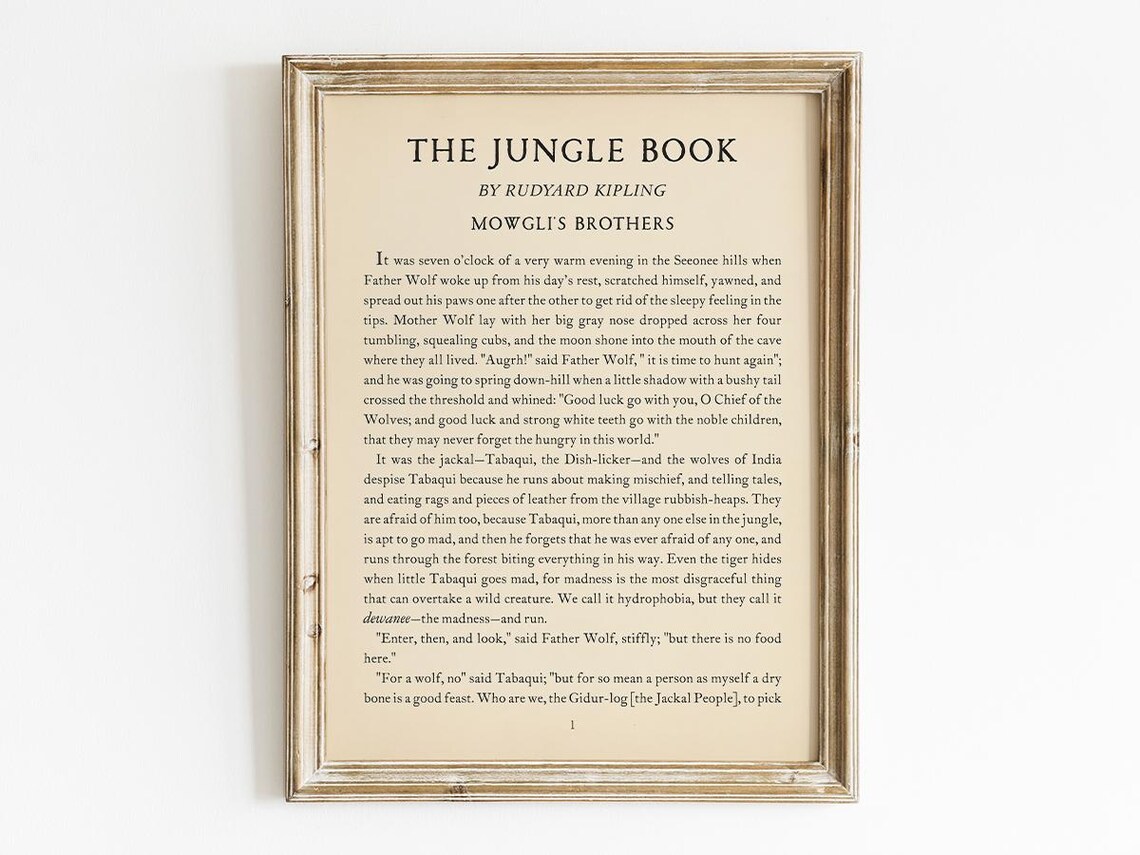 The Jungle Book First Page, Vintage Classic Nursery Decor