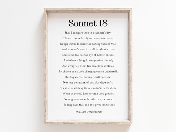 Shakespeare Sonnet 18 Summers Day Full Poem Literary Love Poster