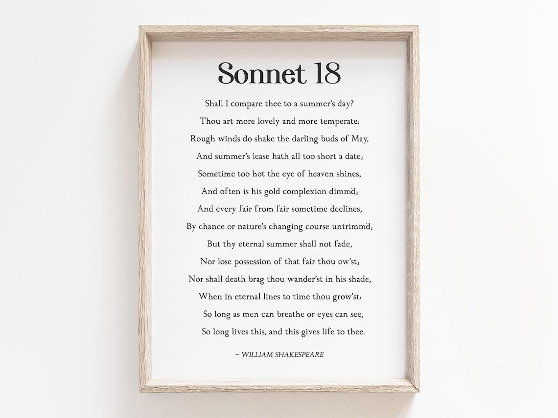 Shakespeare Sonnet 18 Summers Day Full Poem Literary Love Poster