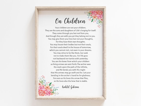 Kahlil Gibran On Children Poem With Floral Parent Gift Poster