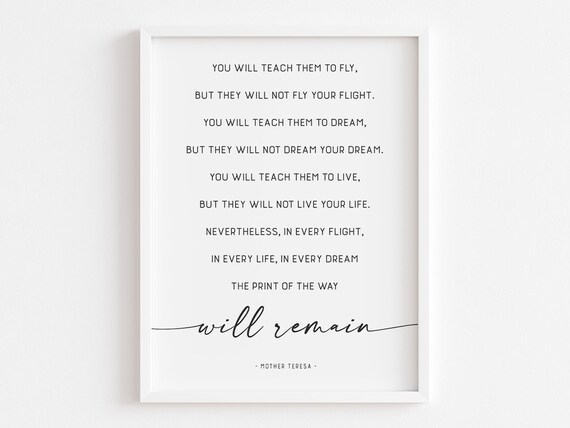 Mother Teresa Teach Them to Fly Quote Teacher Parent White Poster