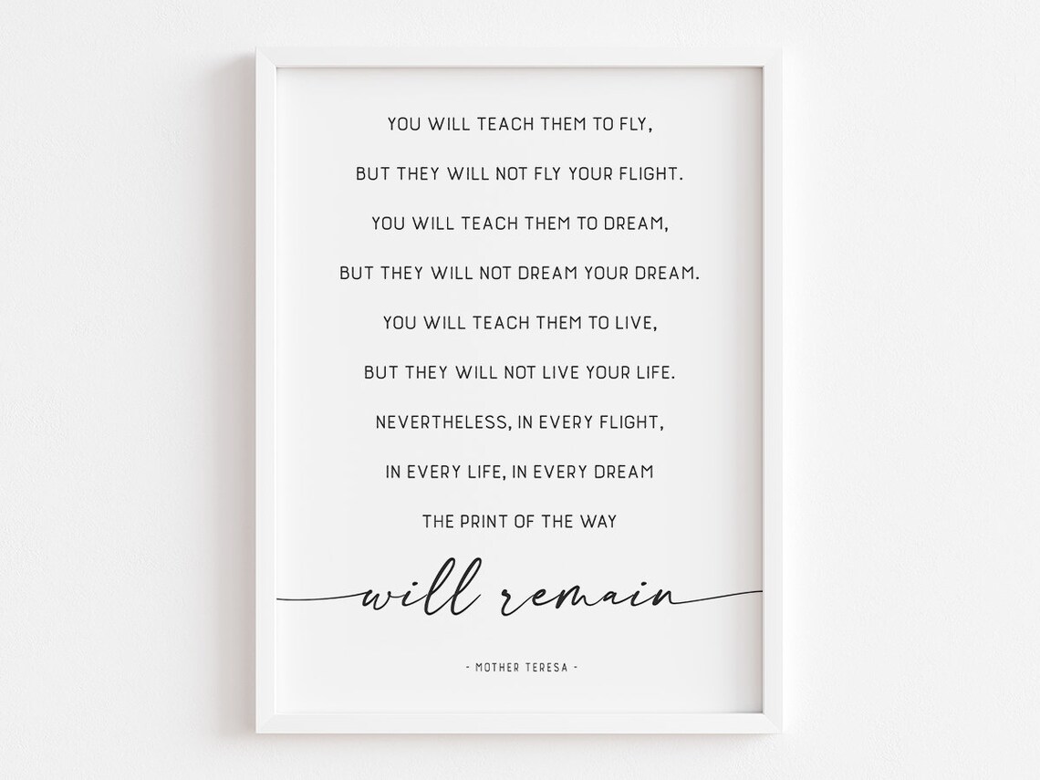 Mother Teresa Teach Them to Fly Quote Teacher Parent White Poster