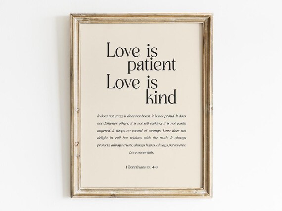 Love Is Patient Love Is Kind 1 Corinthians 13:4-8 Wedding Poster
