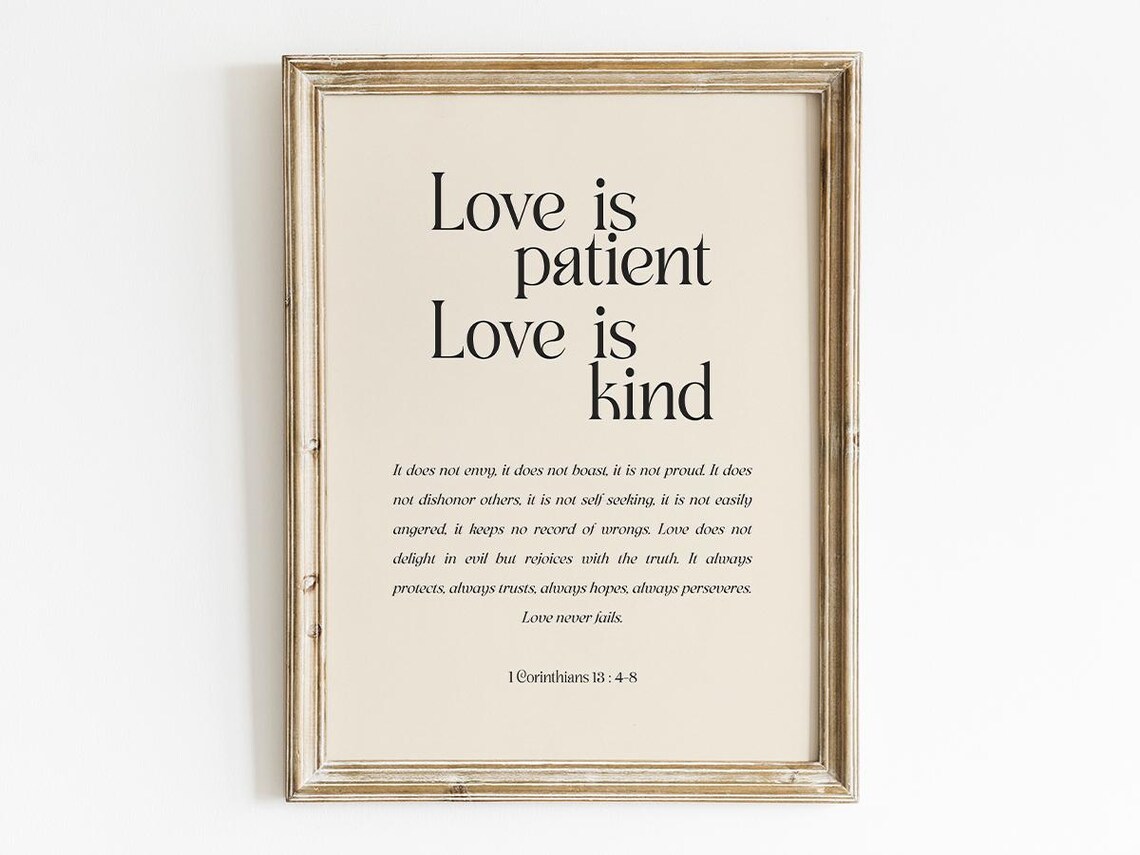Love Is Patient Love Is Kind 1 Corinthians 13:4-8 Wedding Poster