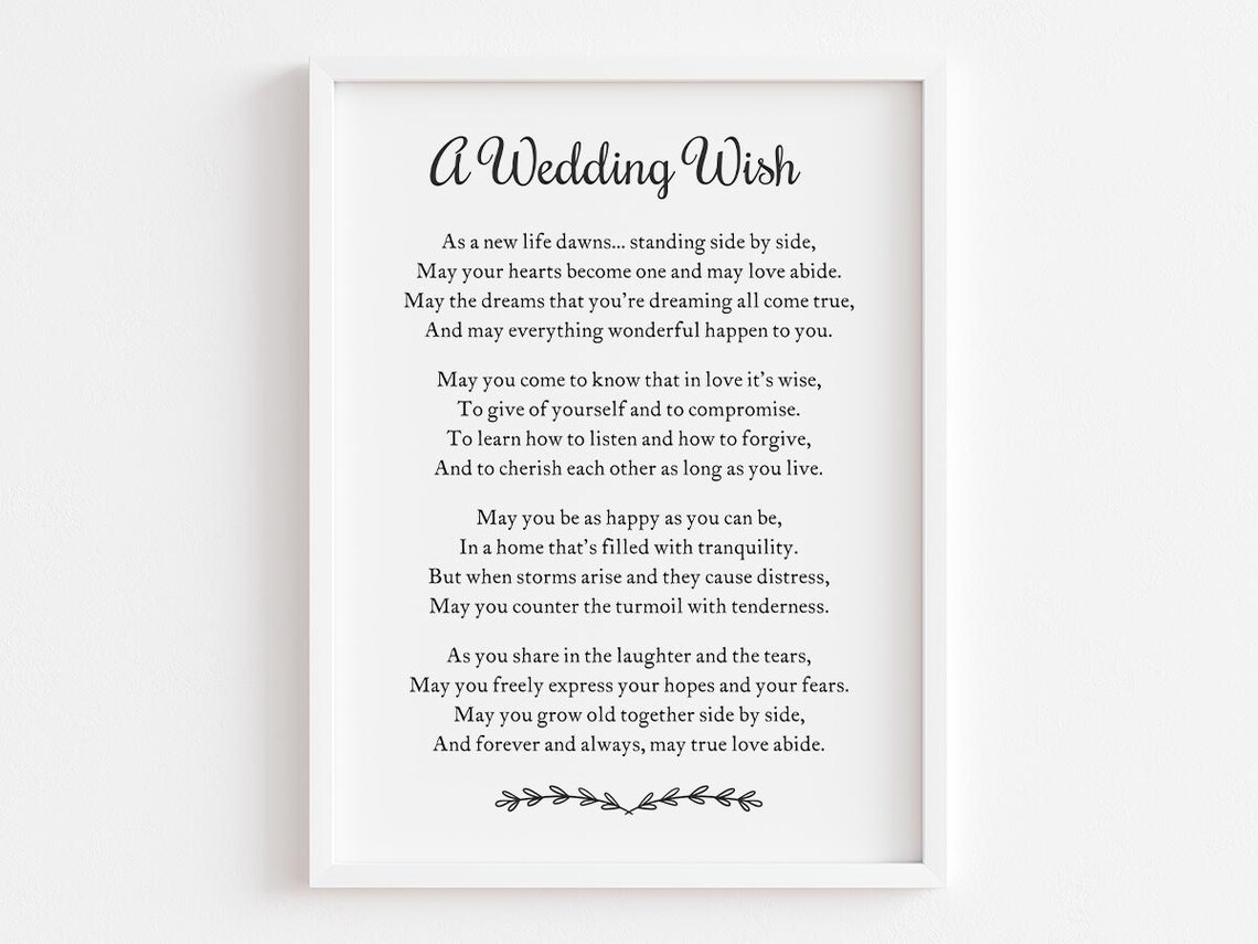 A Wedding Wish Poem May Your Hearts Become One Marriage Print