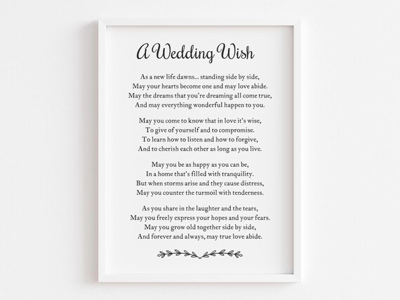 A Wedding Wish Poem May Your Hearts Become One Marriage Print