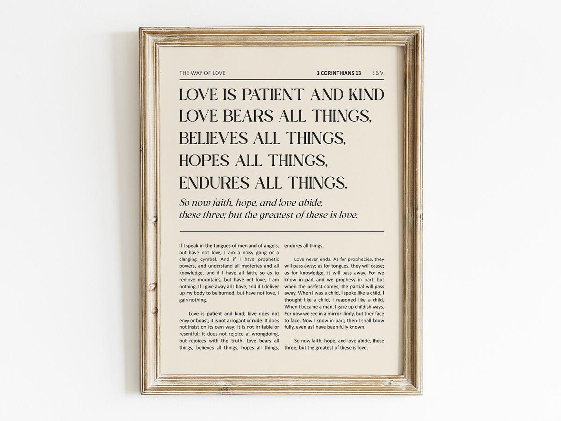 1 Corinthians 13 Love Is Patient Kind ESV Way of Love Wall Art