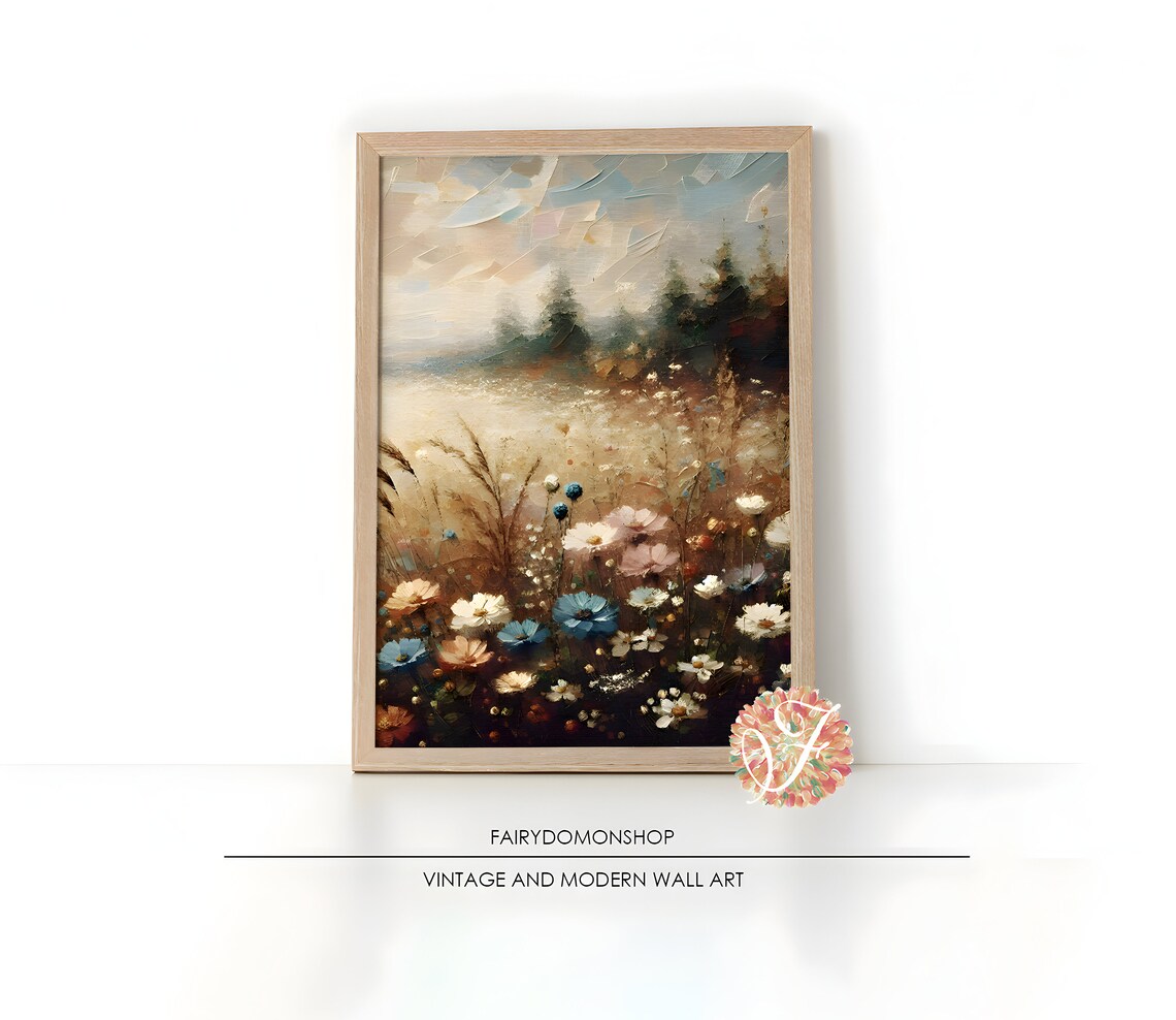 Colorful Wildflower Meadow Country Landscape Painting Poster